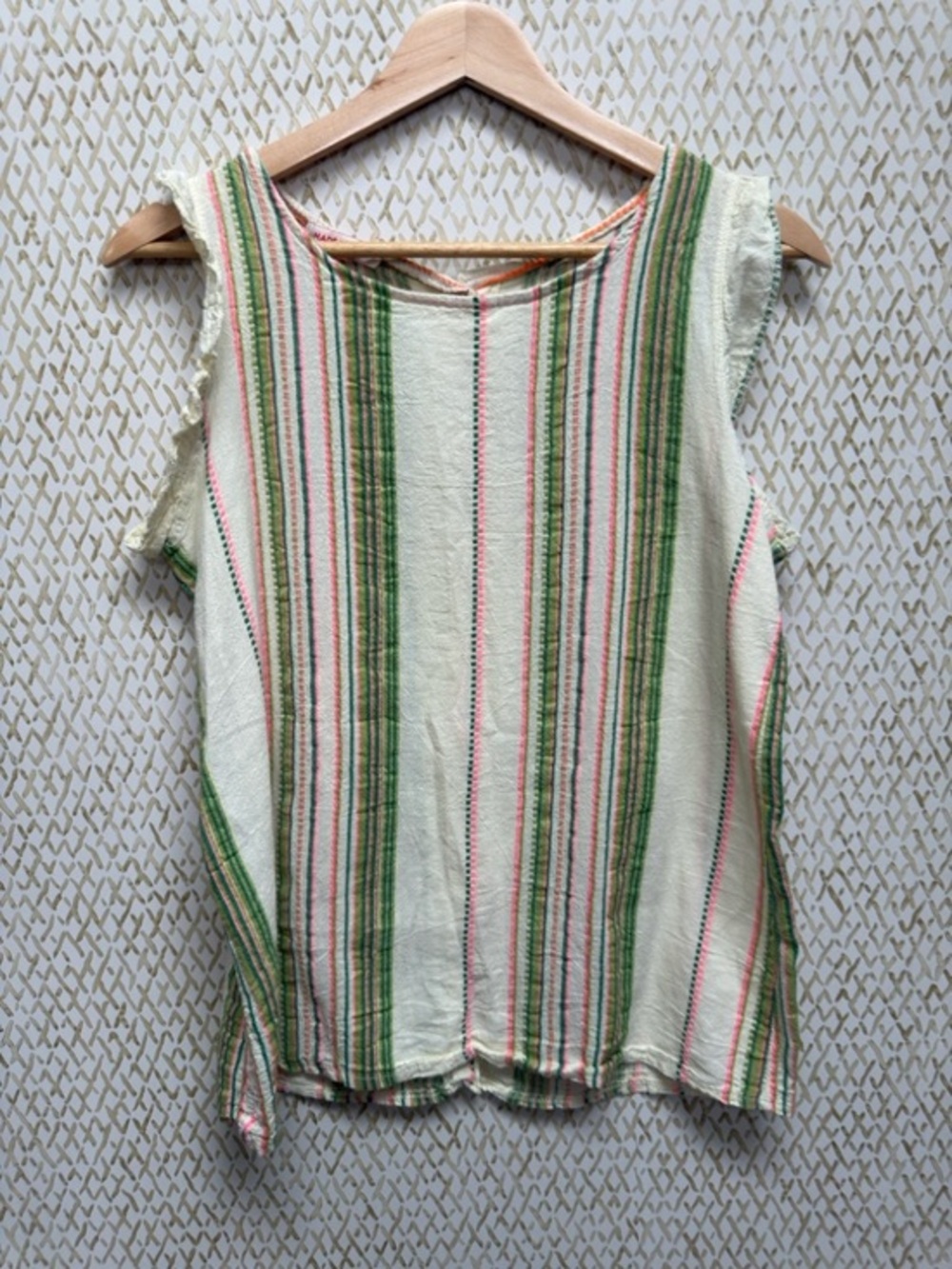 Striped Sleeveless Cotton Blouse in Cream and Green